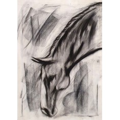 Uzair Ali Abro, 24 x 36 Inch, Charcoal on Canvas, Horse Painting, AC-UZAAB-005